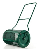 COSTWAY Kompostspridningsrulle 76L 60,5cm-U-formad handtag-sidospärrar-metallnätrulle-frö, sandgrön