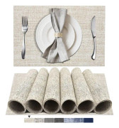 Set med 7 st bordsunderlägg, vävda bordsunderlägg, tvättbara och hållbara bordsunderlägg beige