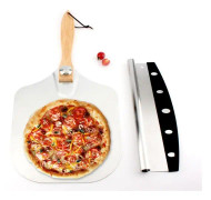 Premium pizzaskal i aluminium med vikbart ekhandtag, med pizzaskärare Rocker 12-tums blad Pizza S