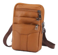 Fashion Herr Solid Färg Läder Utomhus Sport Midjeväska Telefonväska Axelväska Handväska Crossbody Väska Löpband Midjepaket med Vattenflaska（19cm） Brown