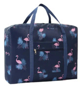 Hopfällbar resväska duffel väska tote carry on bagage weekender övernattning sport duffel (blå med flamingo)