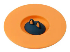 Söt tecknad kattöra Silikonkopp Lock förseglad läckagesäker Dammtät lock Vibrant Orange