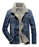 Män Vinter jeansjacka Slim Fit Fleece Casual Coat Lapel Tjock Varma ytterkläder Blue 2XL