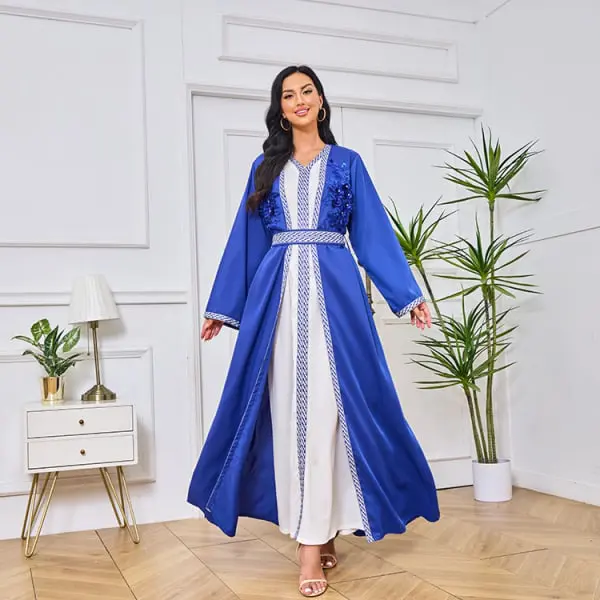 Modebroderad kofta för damrock från Mellanöstern klänning (blå, XL)