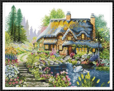 Räknade korsstygnssatser Korsstygnsmönster Villa i skogen 14CT 23'x19