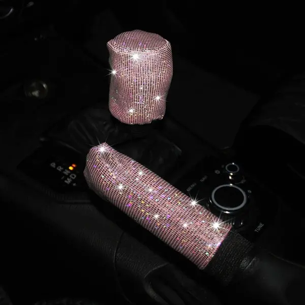 Rosa - Bils Handbroms Växelspakskydd, Bling Diamant Växelspaksknopp C