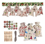 24 Julkalenderpåsar Säckväv Hängande Adventskalender Garland Godis Presentpåse