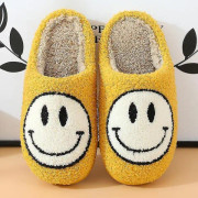 Retro leende ansikte Mjuk plysch Bekväma varma Slip-on tofflor för par Vintervarma inomhustillbehör - Perfet Yellow Z Yellow 39 40