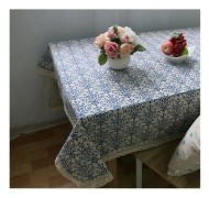 Klassisk linne bomull blå blomma printed canvas (140*180 cm)