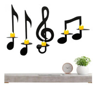 4 st Musiknot Ljusstake, Svart Musiknot Vägglampa Järn Ljusstake Dekorationer, Tealight Ljusställ, Hängande Väggskyltar Musik Dekor