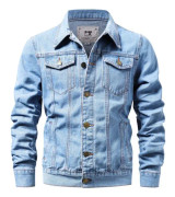 Jeansjacka för män Ripped Slim Jean Jacket Coat Blue S