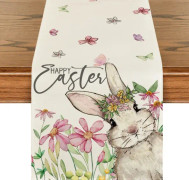 Mönster Daisy Bunny påskduk, säsongsbetonad vårens köksbordsdekoration, lämplig för hemfestdekoration 33*183cm