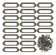 50 st metallmärkeshål lare med skruvar för möbler lådor skåp kort namnplattor för skrivbord bokhylla hyllor - brons (s-59 X 17mm)