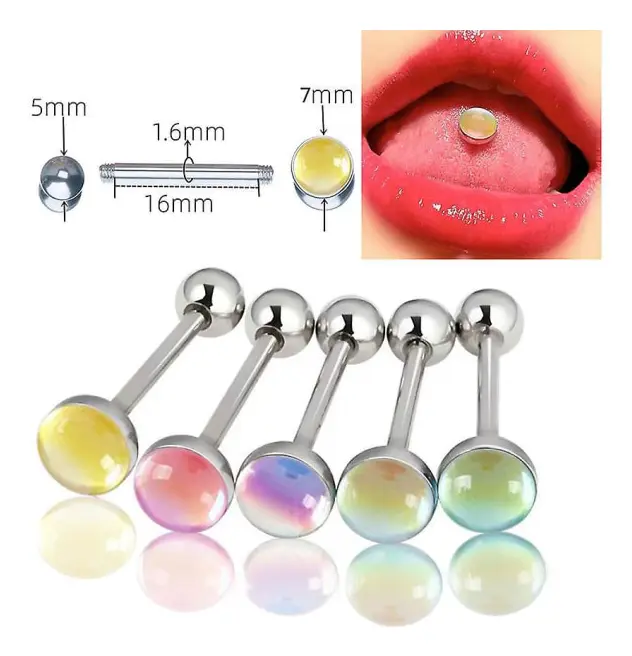 Färgglada tungringar i rostfritt stål med Aurora Cat Eye-stenar (set med 5)