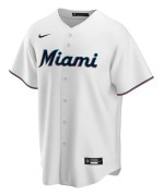 Nike Kortärmad T-shirt Med V-ringning Mlb Miami Marlins Official Replica Home Vit M Man