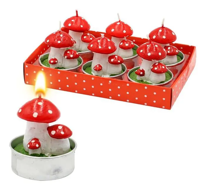 Dekohelden24 - W-10010477 - Set med 6 Lucky Mushroom-ljus - Mått: 3 x 4 x 3 cm - 3 cm