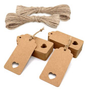 Kraftpapper presentlappar 9x4,5cm, 100 st med jutesnöre, för bröllop Alla hjärtans dag födelsedag jul (brun)