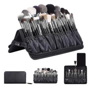 Professionella sminkborstar Organizer Makeup Artist Case Läder Makeup Handväska Svart Resebärbar (endast väska)