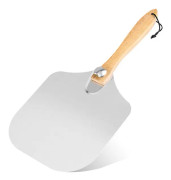 Pizza Crust Rostfritt stål-akacia trähandtag-används även för bröd-pizza crust-diskmaskin Säker