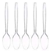 Althee 100 Count plastskedar Heavy Duty - 7 tums klara skedar Plast disponibel festfavoriter (klar)
