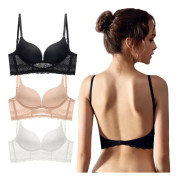 Lågryggs-BH för kvinnor utan stålring Rygglös BH Djup V-hals Sexig Spets Rygglös Bralette 75B