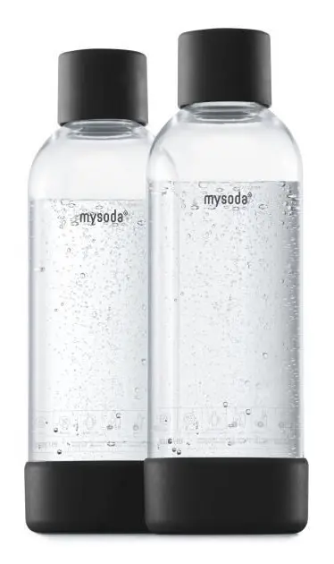 MY SODA 2PB10F-B - Förpackning med 2 svart PET och Biocomposite 1L flaskor