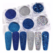 6st nagelglitter glitter, Nageldekorationer flerfärgad Blå