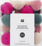 Box med 24 flerfärgade mini pompoms: pasteller