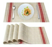 Matbord set med 6 röda korsvävda vinyl placemats värmebeständiga halkfria matbord tvättbara lätta att rengöra
