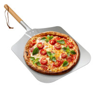 Oyfire Stor Aluminium Pizzaskal, med Trähandtag, 12\" x 14\" för Bakning av Handgjord Pizza, 28\" Totalt, för Alla Utomhus- eller Inomhuspizzagrillugnar