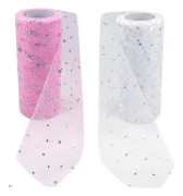 Paljett tyll mesh rulle 6 tum X 10 yards DIY kläder tyg tillbehör (rosa + vit)