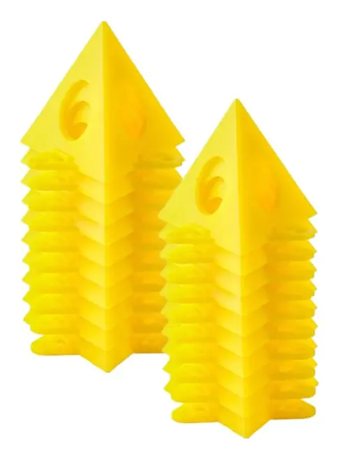 10-pack perforerade träfärgställningar, pyramidställ, triangulär plaststativ gul