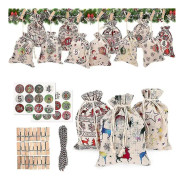 24 Julkalenderpåsar Säckväv Hängande Adventskalender Garland Godis Presentpåse Gör-selv-nedräkning