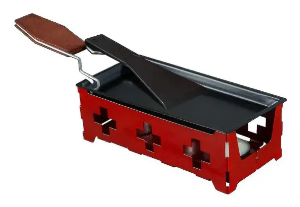 Grillset Ostbricka med Non-stick Beläggning, Ugnsform Raclette Grillpanna med Trä (Röd)