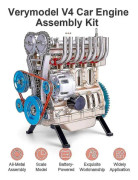 Inline-fyrcylindrig motor bilmotormodell, V4 modell motor monteringssats i full metall, minimotormodell leksak för vuxna och barn (2021 version)