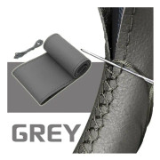 (Grå tråd) Svart / Röd / Blå DIY PU Läder Bil Auto Ratt Skydd Med Nålar och Tråd Andningsbar Anti Halk Universal 38cm Gray Thread