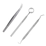 3-delad professionell tandhygienkit Skalningsinstrument Tandstensskrapa Tandpetare Munnspegel (silver)-1