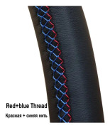 (Röd blå tråd) Svart äkta läder rattkåpa för Volkswagen VW Golf Tiguan Passat B7 CC Touran Magotan Sagitar Red blue Thread