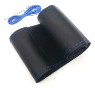 (Blå Tråd) Ultrafin Fiber Läder Hand Sömnad DIY Bil Ratt Skydd Rattkåpor För Ford Focus 2 3 Kia Benz Smart Nissan Blue Thread
