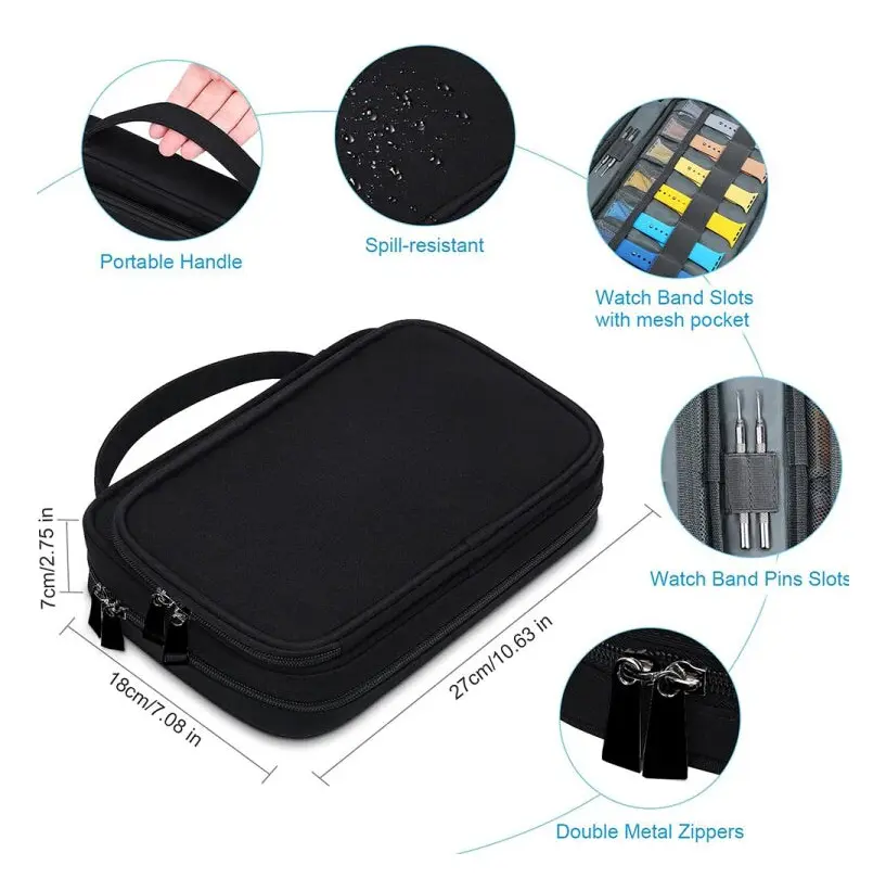 Multifunction Watch Strap Data Line 36 Slots Storage Bag(Black)