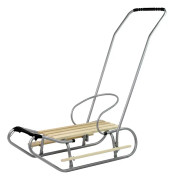 Metallsläde med sittvagn, silverrem, ryggstöd