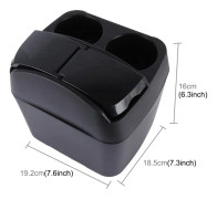 SHUNWEI SD-1605 Multifunction 3 in 1 Car Cup Holder Drink Bottle Can Garbage Can Portable Vehicle Trash Can Bin Rubbish Bin Organizer(Black)