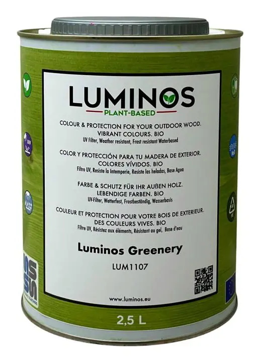 Luminos - LUM1107 - GRÖNT - Biobaserad vattenbaserad bets för exteriört trä - Gräsgrön 2,5L