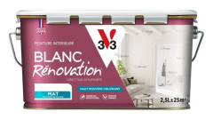 V33 - 123241 - Matt vit vägg- och takfärg - multistöd - enkelskikt - WHITE RENOVATION(R), 2,5L
