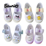 Sanrios Kuromi Cinnamoroll My Melody Pompom Purins Tecknad Söta barn\\\\'s Canvas Skor Dagis Barn Inomhus Vita skor
