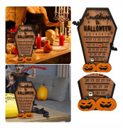 Halloween-kalenderdekor Nedräkningskalender-3d Tränedräkning till Halloween-dekorskylt Kistaformad fladdermuspumpa prydnad för Halloween-dekordekoration