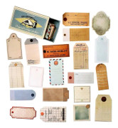 60x Klisteretiketter i Ask, Vintage - Nr. 3 multifärg