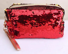 Travel Portable Sequined Anise Cosmetics Tote Storage Bag(Red)