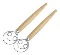 Dansk degvisp, 2-pack dansk vispkrok 13 tums rostfritt stål brödvisp i holländsk stil Trähandmixer Tillverkningsverktyg för tårtor, bröd, kakor, pi
