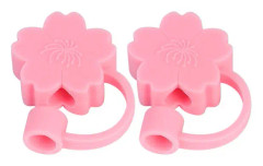 2-pack söta formade sugrörshuvudskydd och silikon sugrörsproppar för sugrör (rosa körsbärsblomma) (2,8X2,8X1,1CM, rosa)